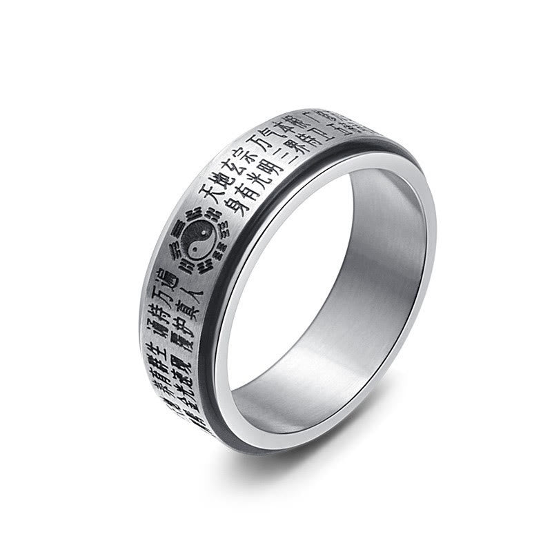 Bague rotative en acier titane Bagua Yin Yang Équilibre et Harmonie 