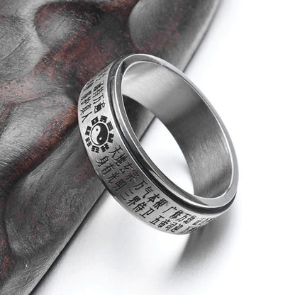 Bague rotative en acier titane Bagua Yin Yang Équilibre et Harmonie 