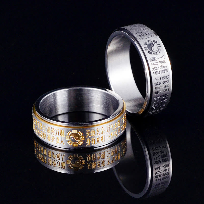 Bague rotative en acier titane Bagua Yin Yang Équilibre et Harmonie 