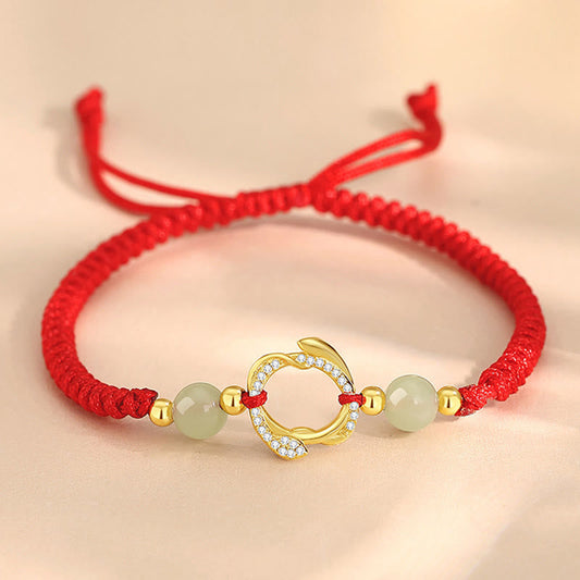 Bracelet de protection de l'année du serpent en argent sterling 925 et zircone cubique, jade Hetian rouge et pierres de Bouddha 
