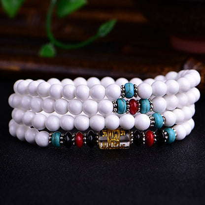 Bracelet Mala en porcelaine blanche avec 108 perles de Bouddha et six mots authentiques « Om Mani Padme Hum »