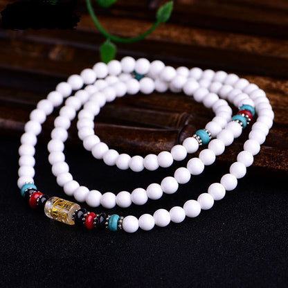 Bracelet Mala en porcelaine blanche avec 108 perles de Bouddha et six mots authentiques « Om Mani Padme Hum »