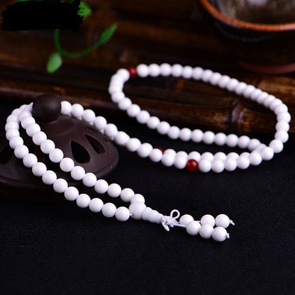 Bracelet Mala en porcelaine blanche avec 108 perles de Bouddha et six mots authentiques « Om Mani Padme Hum »