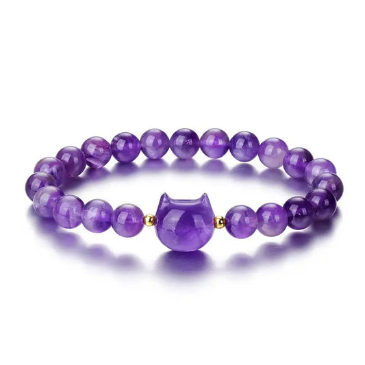 Buddha Stones Amethyst Green Aventurine Rose Quartz Fluorite Cat Head Balance Luck Bracelet BS