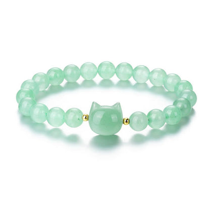 Buddha Stones Amethyst Green Aventurine Rose Quartz Fluorite Cat Head Balance Luck Bracelet