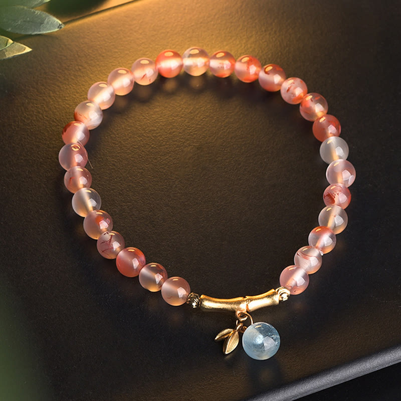 Buddha Stones South Red Agate Aquamarine Pearl Hetian Jade Bamboo Flower Fortune Bracelet