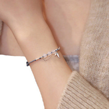 Bracelet tressé en argent sterling 925 avec pierres de Bouddha, feuilles de bambou, jade Hetian, perles de calcédoine et bénédiction 