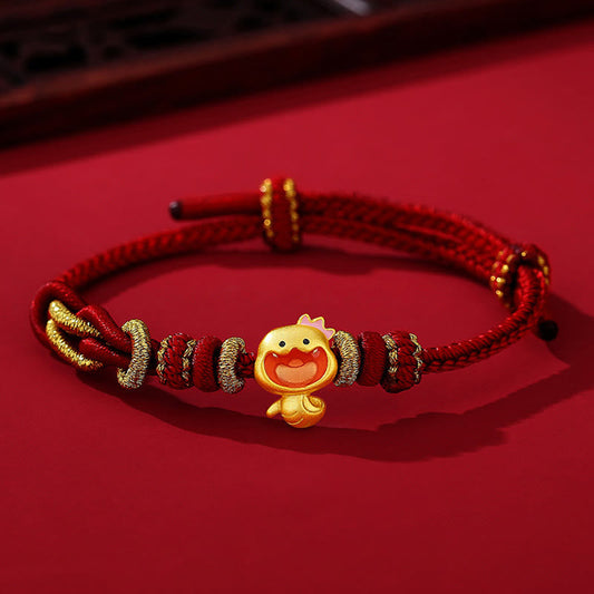Bracelet en argent sterling 925 avec cordon rouge et pierres de Bouddha, année du serpent, couronne mignonne, force du serpent 