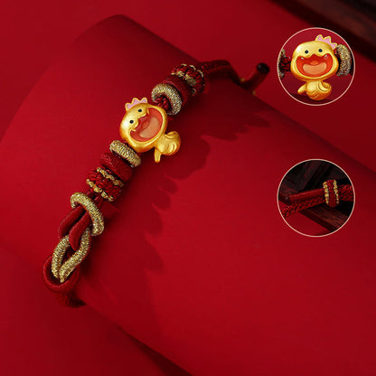 Bracelet en argent sterling 925 avec cordon rouge et pierres de Bouddha, année du serpent, couronne mignonne, force du serpent 