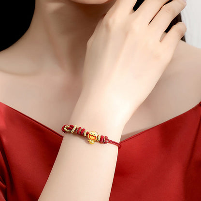 Bracelet en argent sterling 925 avec cordon rouge et pierres de Bouddha, année du serpent, couronne mignonne, force du serpent 
