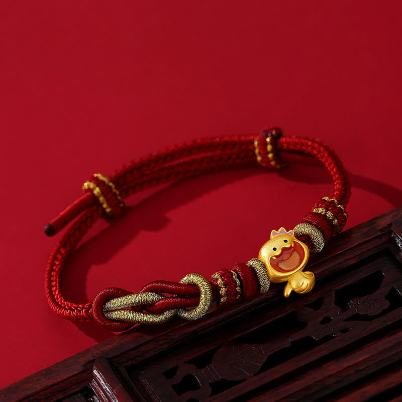 Buddha Stones Red String 925 Sterling Silver Year of the Snake Cute Crown Snake Strength Bracelet