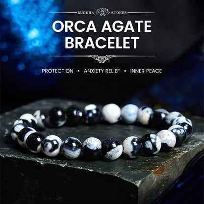 Bracelet de protection en agate orque et pierre de Bouddha