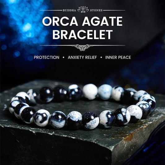 Bracelet de protection en agate orque et pierre de Bouddha