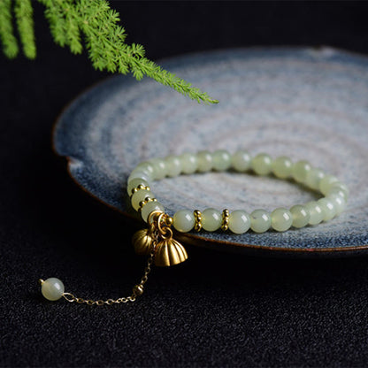 Bracelet porte-bonheur en jade naturel Hetian avec pierres de Bouddha et lotus