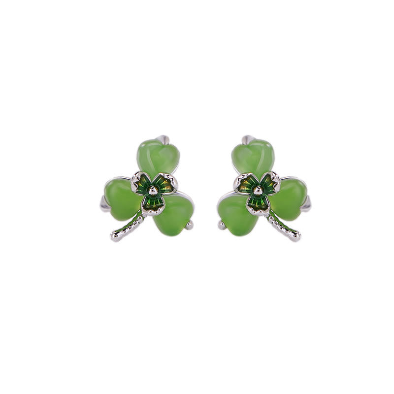 Boucles d'oreilles porte-bonheur en argent sterling 925, émaillées, jade Hetian, trèfle, pierres de Bouddha