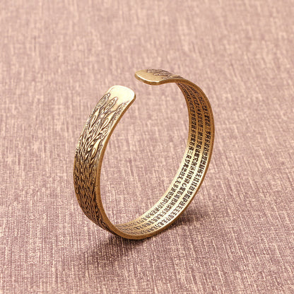 Bracelet porte-bonheur en cuivre sculpté avec pierres de Bouddha, dragon et phénix jouant avec une perle, Sutra du cœur