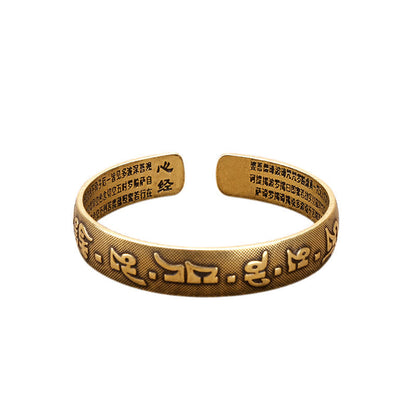 Bracelet porte-bonheur en cuivre avec les six mots véritables « Om Mani Padme Hum » et le Sutra du cœur