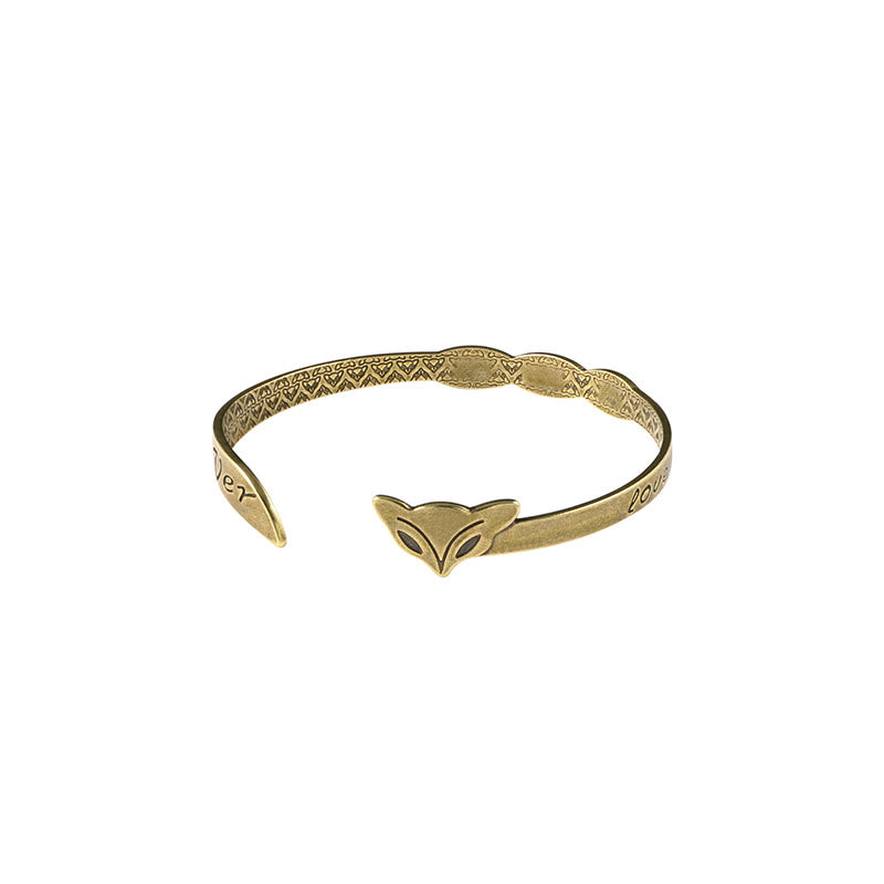 Bracelet porte-bonheur en cuivre avec tête de renard et pierres de Bouddha « Je t'aime pour toujours »