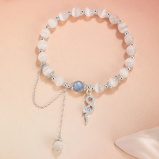 Buddha Stones Chrysoberyl Cat Eye Moonstone 925 Sterling Silver Year of the Snake Peace Bracelet BS