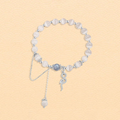 Bracelet Bouddha Stones en argent sterling 925, chrysobéryl, œil de chat, pierre de lune, année du serpent, paix 