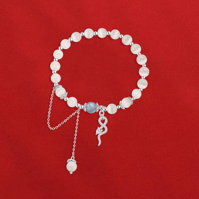 Bracelet Bouddha Stones en argent sterling 925, chrysobéryl, œil de chat, pierre de lune, année du serpent, paix 