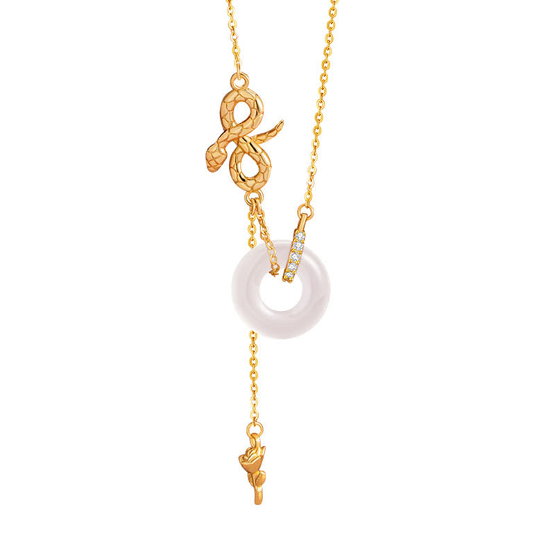 Collier pendentif en argent sterling 925 avec pierres de Bouddha et calcédoine, Année du Serpent, Harmonie Rose