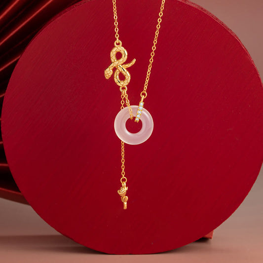 Collier pendentif en argent sterling 925 avec pierres de Bouddha et calcédoine, Année du Serpent, Harmonie Rose