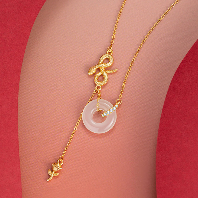 Collier pendentif en argent sterling 925 avec pierres de Bouddha et calcédoine, Année du Serpent, Harmonie Rose
