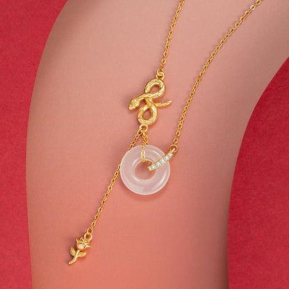 Collier pendentif en argent sterling 925 avec pierres de Bouddha et calcédoine, Année du Serpent, Harmonie Rose