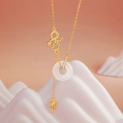 Collier pendentif en argent sterling 925 avec pierres de Bouddha et calcédoine, Année du Serpent, Harmonie Rose