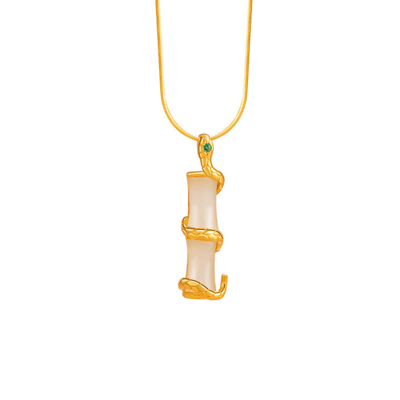 Collier pendentif en argent sterling 925 avec pierres de Bouddha et jade Hetian, symbole de l'année du serpent et de la croissance du bambou