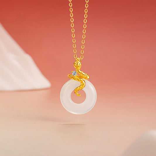 Collier avec pendentif en argent sterling 925 et pierre de Bouddha, calcédoine, année du serpent, boucle de paix, positif