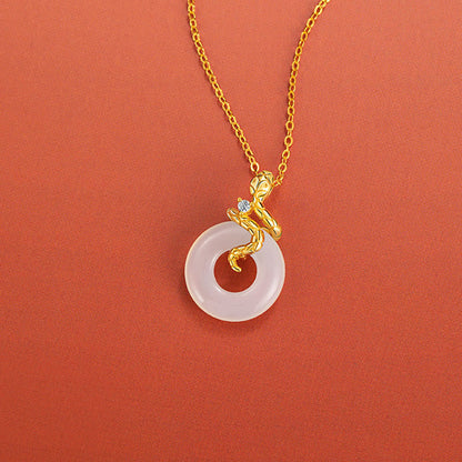 Collier avec pendentif en argent sterling 925 et pierre de Bouddha, calcédoine, année du serpent, boucle de paix, positif