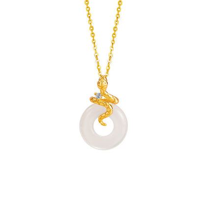 Collier avec pendentif en argent sterling 925 et pierre de Bouddha, calcédoine, année du serpent, boucle de paix, positif