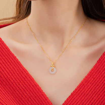 Collier avec pendentif en argent sterling 925 et pierre de Bouddha, calcédoine, année du serpent, boucle de paix, positif