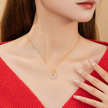 Collier avec pendentif en argent sterling 925 et pierre de Bouddha, calcédoine, année du serpent, boucle de paix, positif