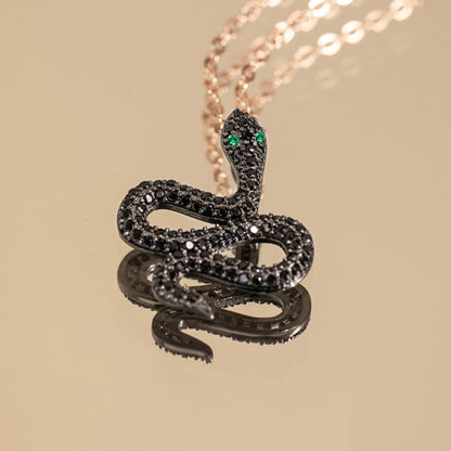 Collier pendentif en argent sterling 925 avec pierres de Bouddha et zircon noir, protection de l'année du serpent