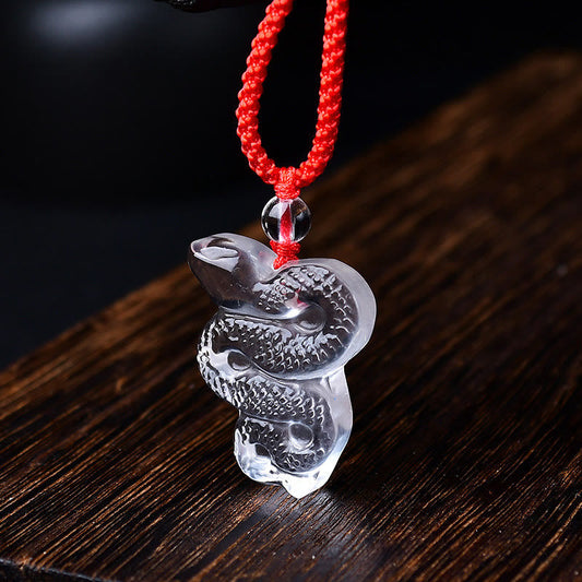 Collier pendentif de guérison Liuli Année du Serpent en cristal blanc Buddha Stones