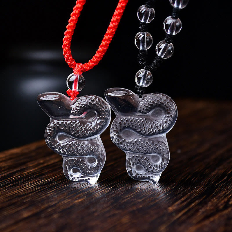 Collier pendentif de guérison Liuli Année du Serpent en cristal blanc Buddha Stones