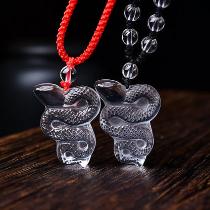 Collier pendentif de guérison Liuli Année du Serpent en cristal blanc Buddha Stones