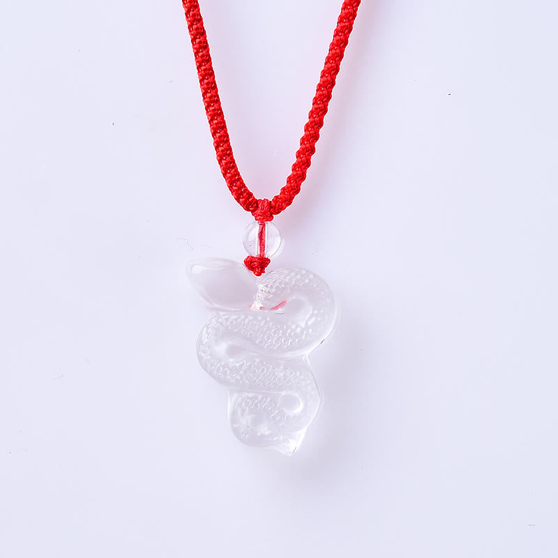 Collier pendentif de guérison Liuli Année du Serpent en cristal blanc Buddha Stones