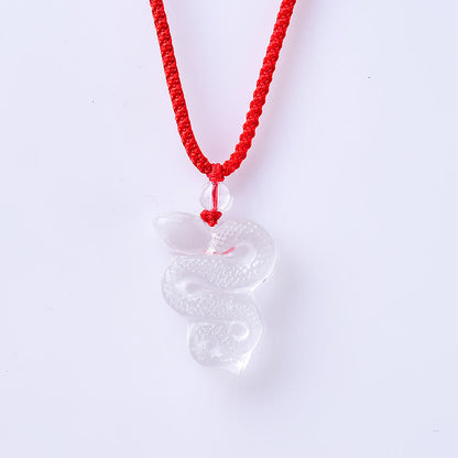 Collier pendentif de guérison Liuli Année du Serpent en cristal blanc Buddha Stones