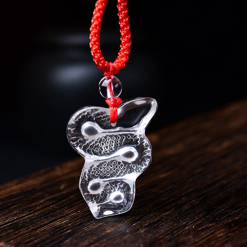 Buddha Stones White Crystal Liuli Year of the Snake Healing Necklace Pendant