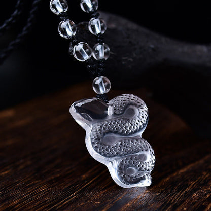Collier pendentif de guérison Liuli Année du Serpent en cristal blanc Buddha Stones