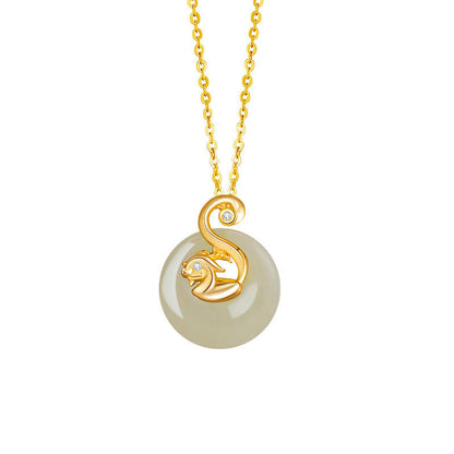 Collier pendentif en argent sterling 925 avec pierres de Bouddha et jade Hetian, symbole du zodiaque chinois