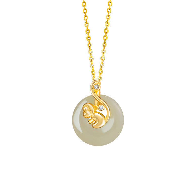 Collier pendentif en argent sterling 925 avec pierres de Bouddha et jade Hetian, symbole du zodiaque chinois