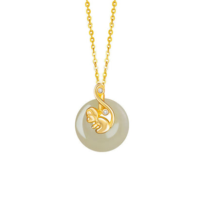 Collier pendentif en argent sterling 925 avec pierres de Bouddha et jade Hetian, symbole du zodiaque chinois