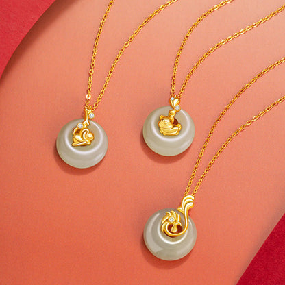 Collier pendentif en argent sterling 925 avec pierres de Bouddha et jade Hetian, symbole du zodiaque chinois