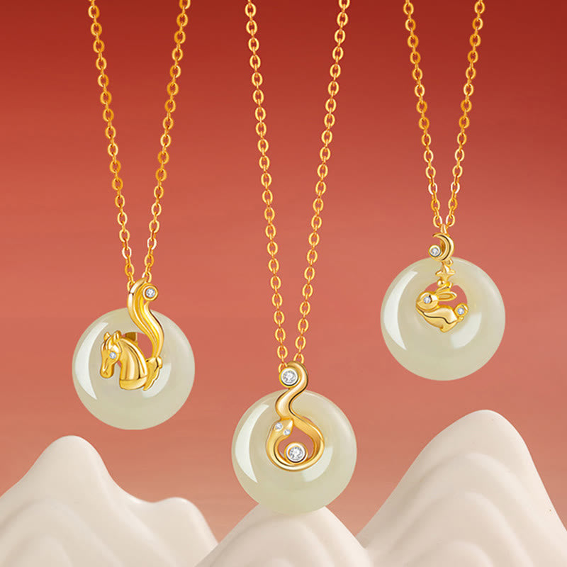Collier pendentif en argent sterling 925 avec pierres de Bouddha et jade Hetian, symbole du zodiaque chinois