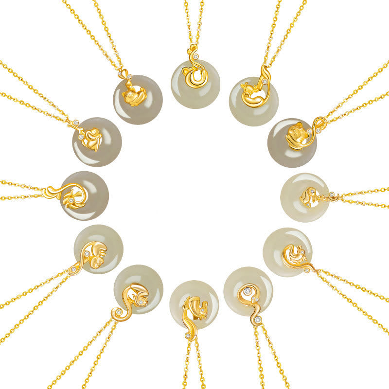 Collier pendentif en argent sterling 925 avec pierres de Bouddha et jade Hetian, symbole du zodiaque chinois